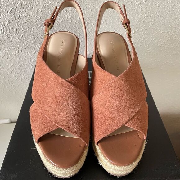 NIB H by Halston Cognac Wedge Suede Sandals Size 7.5M - Picture 4 of 10